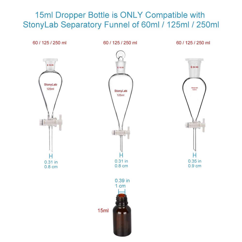 stonylab 15ml (0.5 oz) 4-Pack, Amber Glass Dropper Bottle, Brown Empty Glass Bottle with Glass Dropper, Inner Plug and Label for Laboratory Solutions and Chemical Liquids