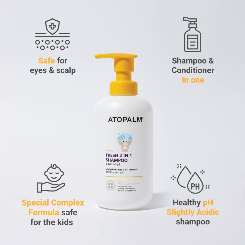 ATOPALM Fresh 2 in 1 Shampoo 15.5 Fl. Oz., 460ml, Kids Tear-Free Shampoo & Conditioner | Mild Cleanser for Sensitive Scalp and Weak Hair | Tangle-Free Care with Argan Oil