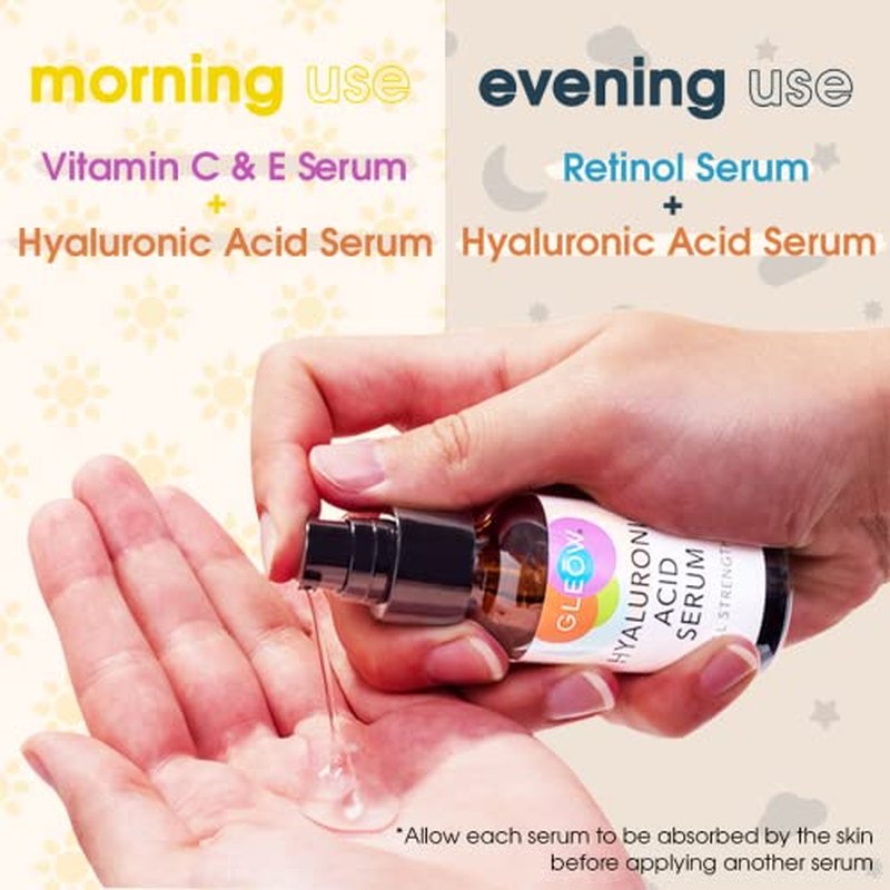 GLEOW Retinol Serum for Face - Vitamin C Face Serum with Hyaluronic Acid Serum for Face - Vitamin C Serum for Face - Retinol for Face - Hydrating Face Serum for Women and Men 3x1oz - Glow Face Serums