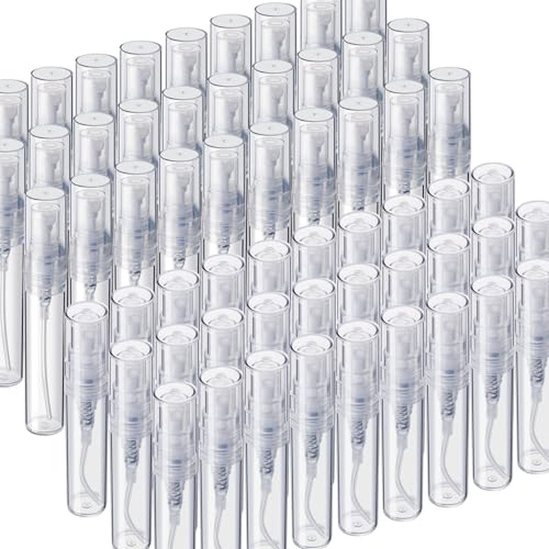 Fandamei Mini Spray Bottle, 60PCS 2ml Mini Clear Plastic Spray Bottle Empty, Fine Mist Refillable Mini Perfume Bottle. Small Empty Sample Containers Bottle. 2ml, 60 Pack, Clear