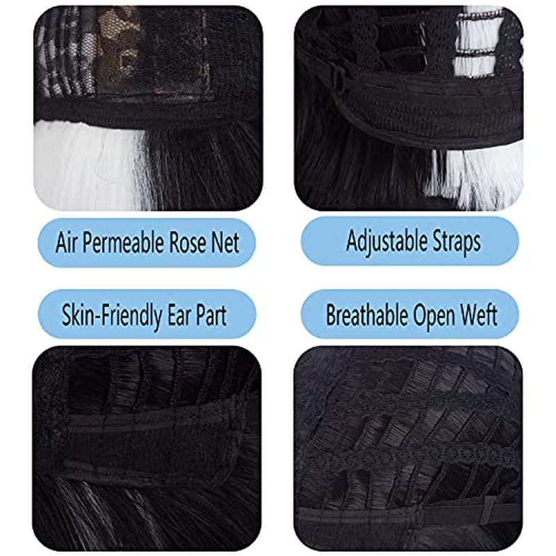 WeKen Black and White Wig for Girls Short Bob Half Black Half White Wig with Bangs for Women Cosplay Synthetic Wig Daily Party (A Black White)