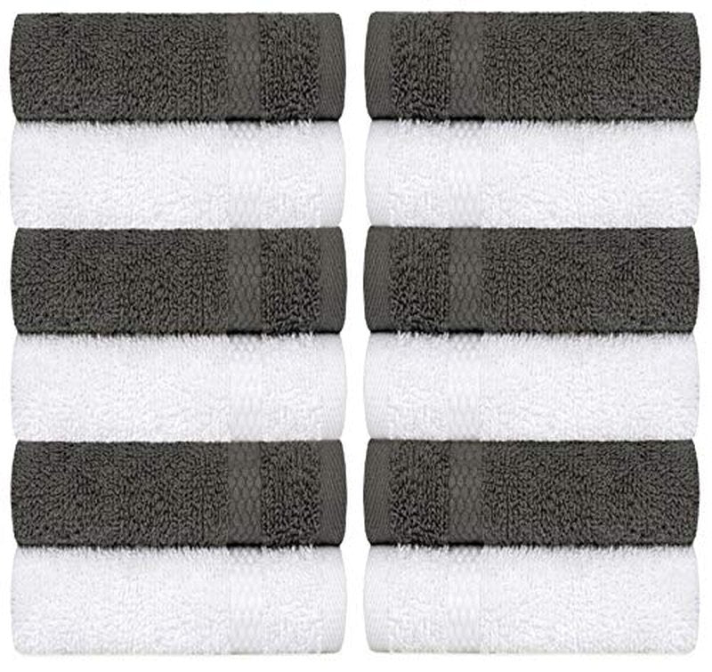 White Classic Luxury Cotton Washcloths - Large Hotel Spa Bathroom Face Towel | 12 Pack | (6-Grey/6-White)