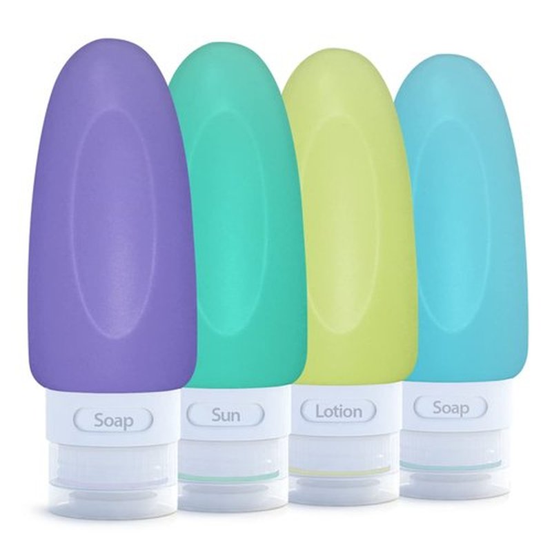 Dot&Dot Leak Proof Travel Bottles for Toiletries - 4 Pack Silicone Travel Toiletry Bottles - Travel Shampoo and Conditioner Bottles with TSA Quart Bag - 2 oz Travel Size Bottles
