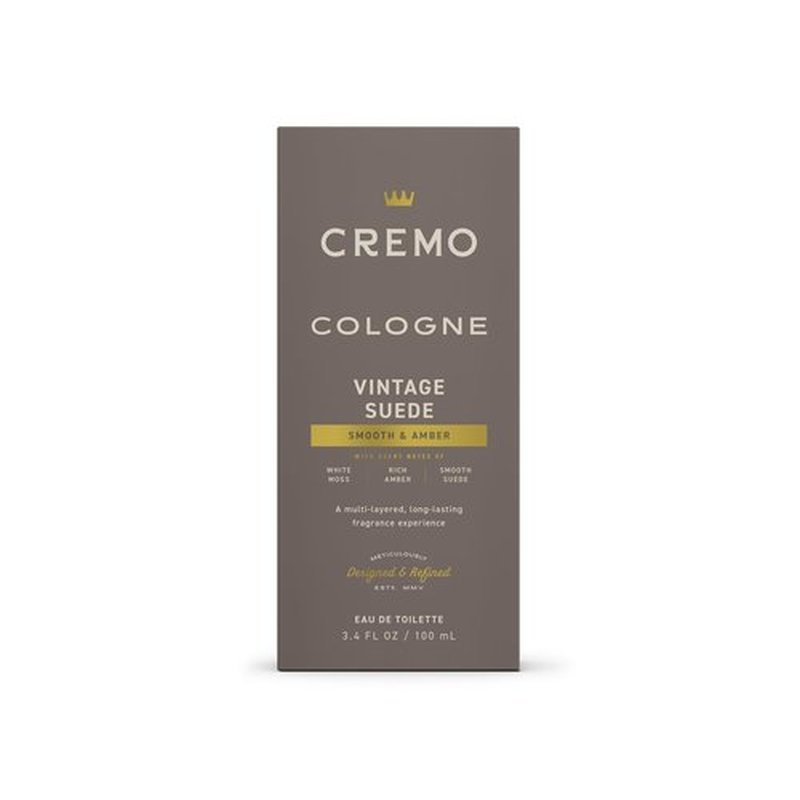 Cremo Cologne for Men - Vintage Suede Mens Cologne Spray- A Combination of White Moss, Rich Amber, and Smooth Suede, Fragrances For Men, 3.4 Fl Oz