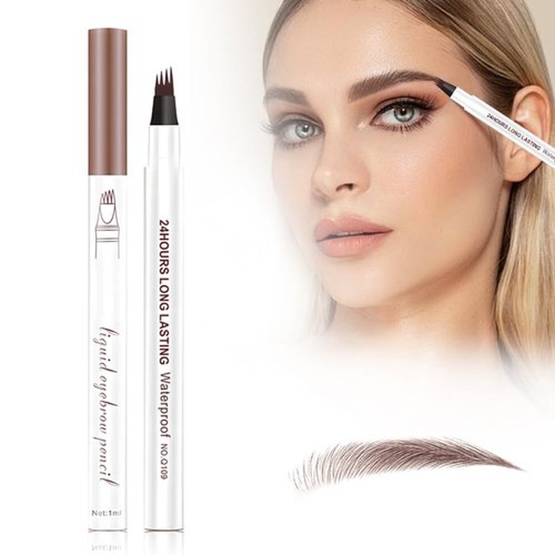 New Microblading Eyebrow Pen,3D Waterproof Eyebrow Pencil,2PCS Eyebrow Tattoo Pencil 4 Fork Tip Natural Fine Stroke Eyebrow Pen,Eye Brown Makeup Long-Lasting Magic Eyebrow Pen (Light Brown)