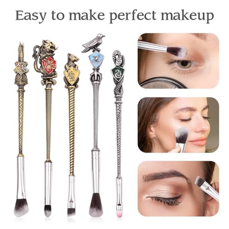 5 PCS Metal Makeup Brushes Set with Brushes Holder, Wizard Wand Makeup Brushes Set for Women Girls