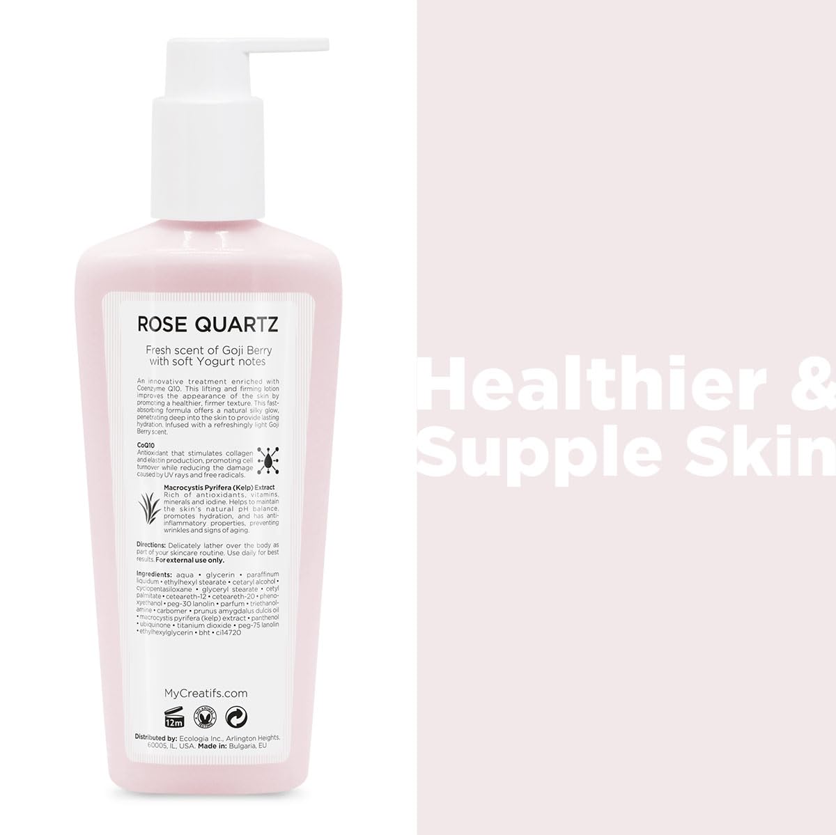Cosmétiques Créatifs Rose Quartz Body Lotion with CoQ10, Kelp Extract and Hydrating Antioxidants, 8.5 fl. oz.