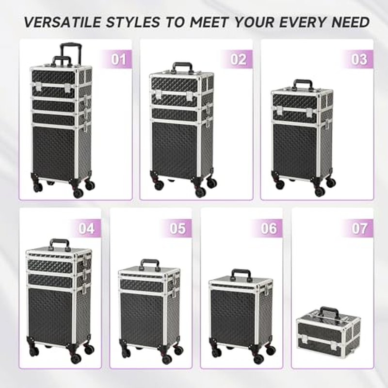 Leeora&Leekoo Portable Multi-Storey Nail Case for Nail Tech Organizer - Wheels Makeup Case Organizer, Cosmetic Case, Makeup Train Case, Make Up Case (Black)