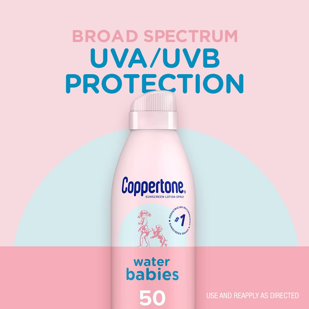 Coppertone WaterBabies Baby Sunscreen Spray SPF 50, Spray On Sunscreen for Babies, Water Resistant, 6 Oz, Pack of 3