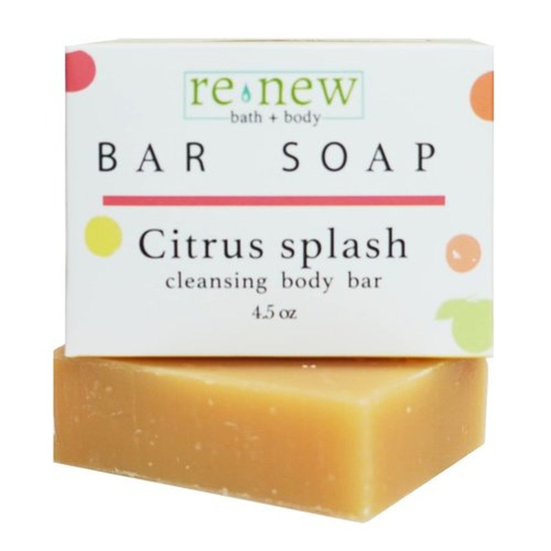 renew bath + body Natural Bar Soap, Citrus Splash, Handmade in the USA by Cold Process with a Moisturizing Oil Blend Infused with Shea Butter - 5 Pack, 4.5 ounce bars