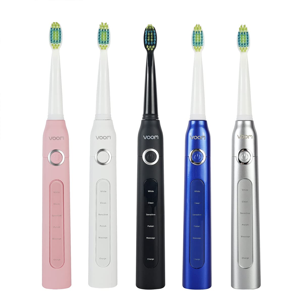 Voom Sonic Pro 5 Series Rechargeable Electronic Toothbrush, Dentist Recommended, Advanced Oral Care, 2 Minute Timer with Quadrant Pacing, 5 Adjustable Speeds, Soft Dupont Nylon Bristles, Silver