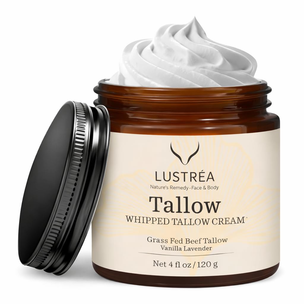 Whipped Tallow Cream for Face & Body 4oz (120g) Vanilla Lavender | | Grass Fed Beef Tallow Face Cream | Hydrating Face Cream for Sensitive Skin | Non-Greasy Skin Moisturizer | Multi-Use Body Balm