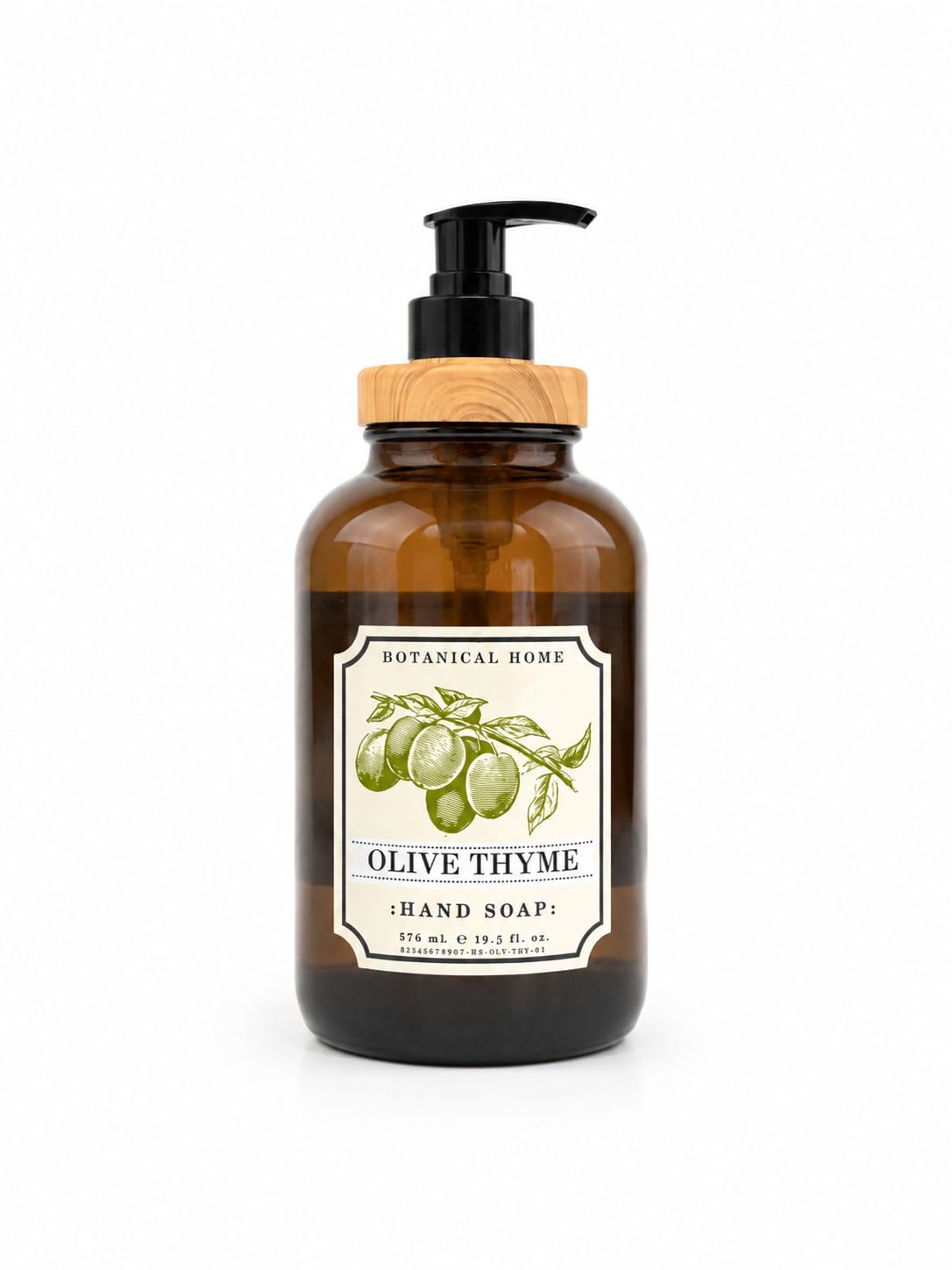 Botanical Home Hand Soap Collection 576ml | 19.5 fl oz | Infused with Essential Oils |Amber GLASS BOTTLE | Olive Thyme