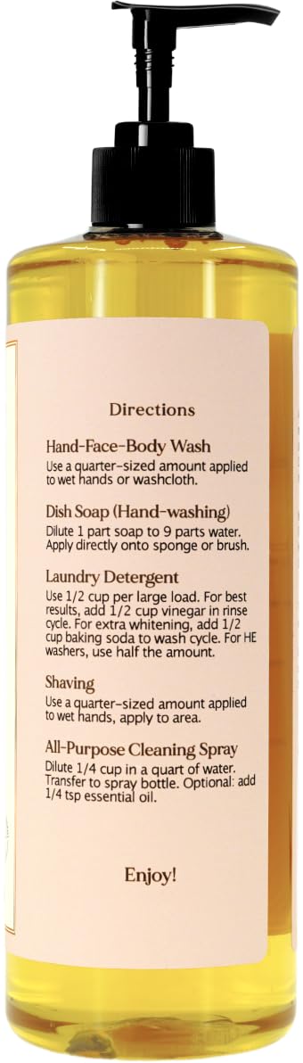 Claya Ambrette Liquid Castile Soap – Organic Ingredients, Biodegradable, Gentle for Sensitive Skin and Versatile Use (16 fl oz (Pump Cap))