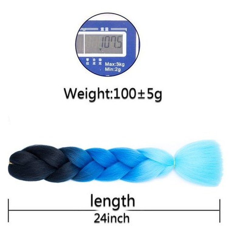 Xiaofeng Braiding Hair Extensions for Women 6 Packs 100g/Pack 24Inch High Temperature Ombre Jumbo Synthetic Braiding Hair for Twist Crochet Braids (24 Inch, black-navy blue-light blue)