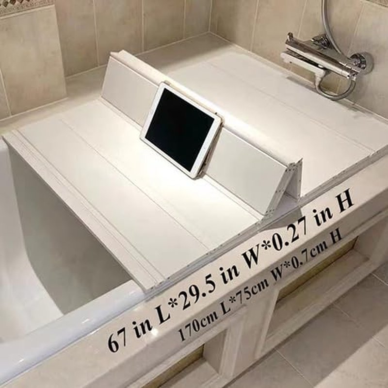 PVC Bathtub Tray, Foldable Waterproof Bathtub Cover, Bath Lid Bathroom Lids Can Store Books, Mobile Phones, Tablets, Coffee, Wine Glasses Home Spa Experience (67 * 29.5 * 0.27IN)