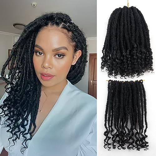 Goddess Faux Locs Crochet Hair 10 Inch Straight Goddess Locs with Curly Ends 6 Pcs/Lot Pre-looped Synthetic Crochet Braids Hair for Women(1B#)