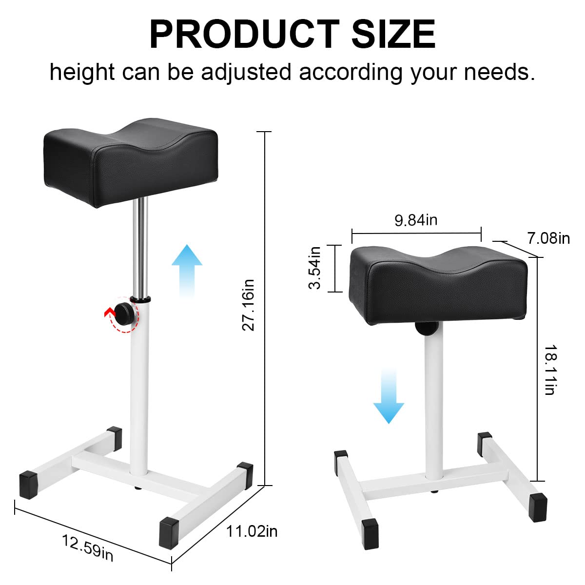 Adjustable Footrest for Pedicure & Manicure - Comfortable Nail Beauty Stool for Home Salon | Black