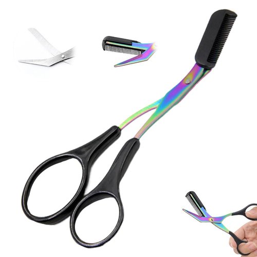 Eyebrow Trimmer Scissors for Women, 2025 New Eyebrow Scissors with Comb, Non-Slip Eyebrow Cutter Hair Removal Eyebrow Scissors Makeup Tool for Men Women (Black)