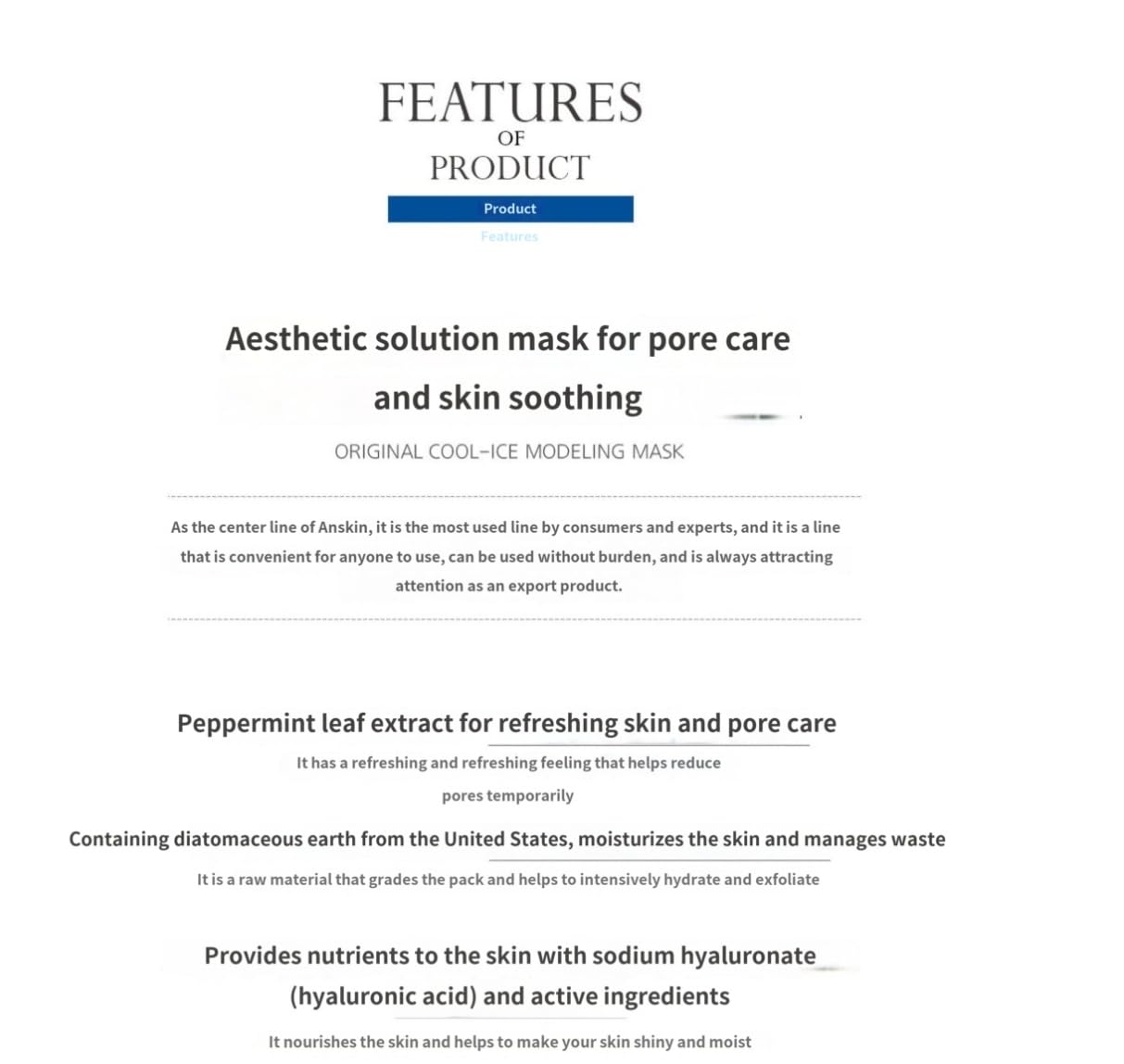 Anskin Modeling Mask Powder Pack for 240g Skin