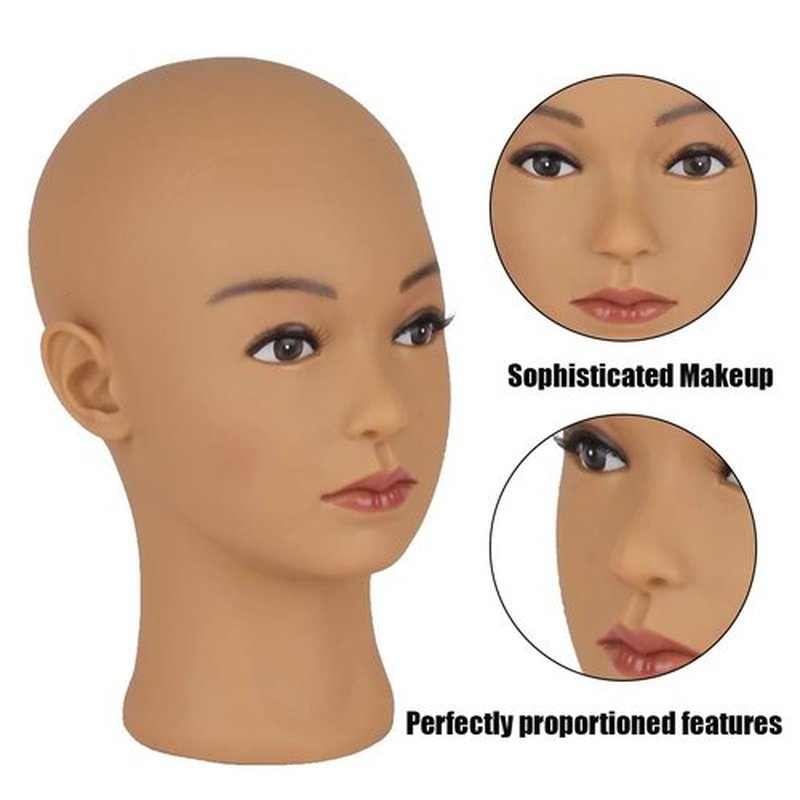 HAIRWAY Bald Mannequin Head Female Professional Cosmetology Training Head Bald Manikin Head for Wigs Making and Display Doll Head with Free T-pins (Light Brown 21.5 Inch)