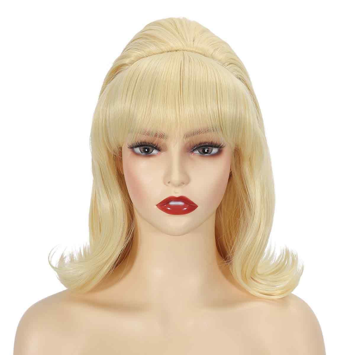 Sabosi Blonde Beehive Wig Women Vintage Retro Wig 50s 60s 70s Wig with Bangs for Women Synthetic Hair for Halloween Costume Party