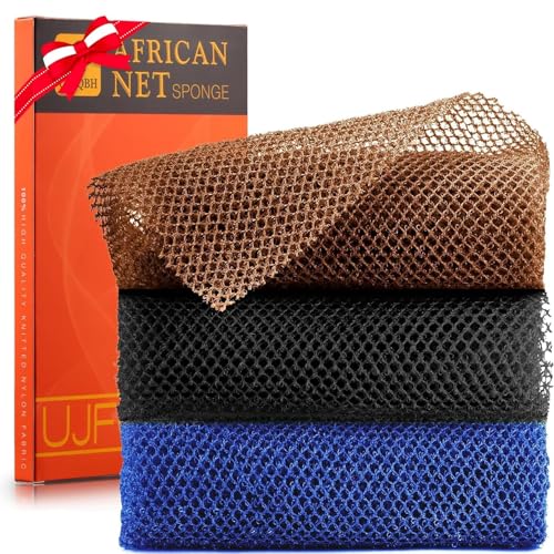 UJFQBH 6 Pieces African Bath Sponge African Net Long Net Bath Sponge Exfoliating Shower Body Scrubber Back Scrubber Skin Smoother,Great for Daily Use (Purple, Purple, Pink, Orange, Blue, Green)
