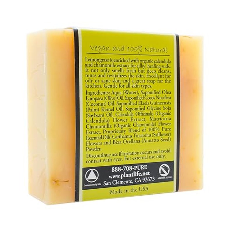 Plantlife Lemongrass Bar Soap - Moisturizing and Soothing Soap for Your Skin - Hand Crafted Using Plant-Based Ingredients - Made in California 4oz Bar