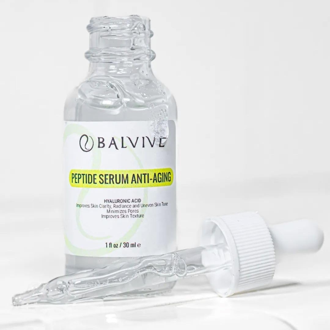 BALVIVE Advanced Peptide Serum for Face with Collagen Boosting, Multi-Peptide Complex, and Growth Factor for Firming, Plumping, for Aging - Hydrating Facial Serum for Women, 1 oz