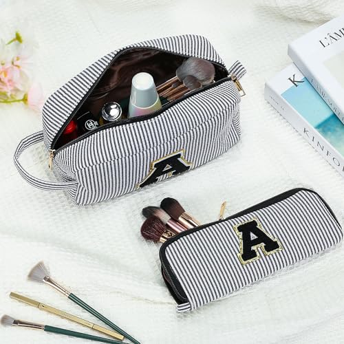 YOOLIFE Travel Makeup Bag for Women - Monogram Cute Initial Pink Makeup Bags Cosmetic Toiletry Pouch Make Up Case for Women Her Best Friend Sister Bridesmaid, Personalized Birthday Gifts for Women U