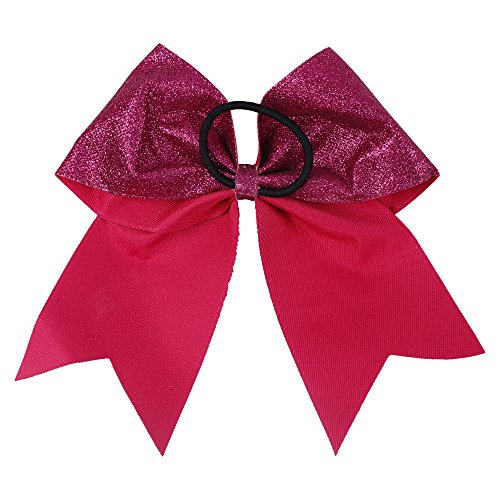 Subesty 7”Large Breast Cancer Awareness Girls Cheerleader Hair Bow Elastic Ponytail Holder For Cheerleader Girls Set Of 4