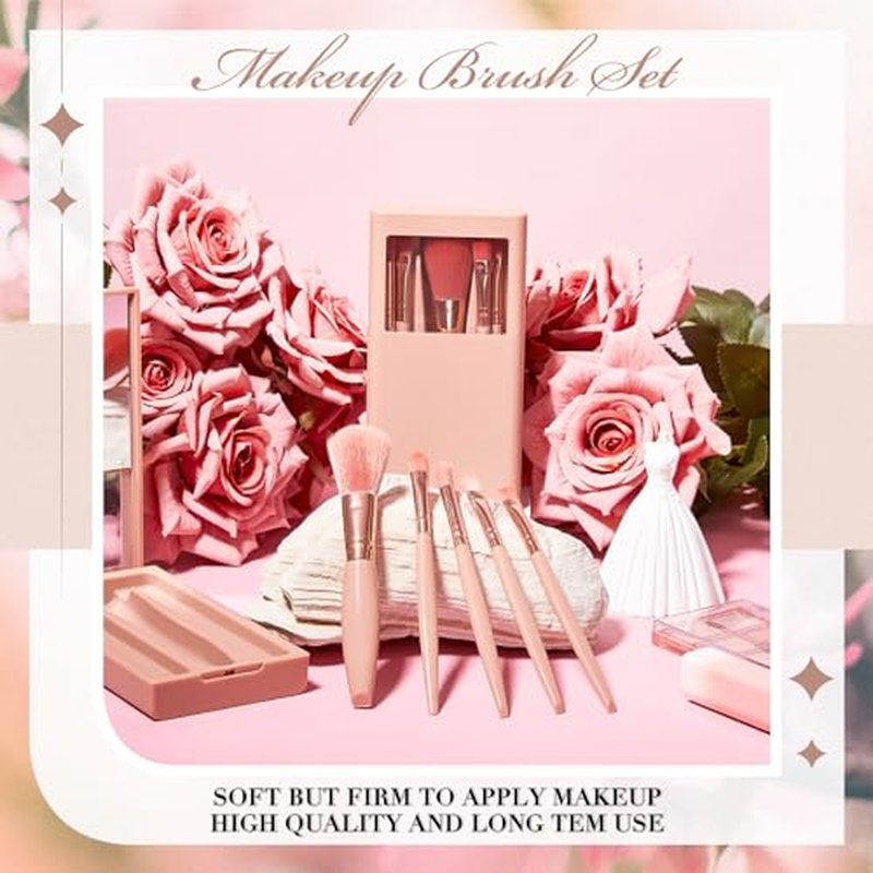 FoldTier 6 Sets Bridesmaid Proposal Gifts Mini Travel Makeup Brushes Bulk Bridesmaid Trip Bride Cosmetic Bag for Wedding Bridal Shower Bachelorette Party(Apricot Color)