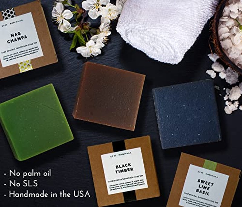 Missamé Cold Processed Handmade Soaps in Unisex Fragrances, 3 Pack Full Size Bars, Made in USA (Black Timber)