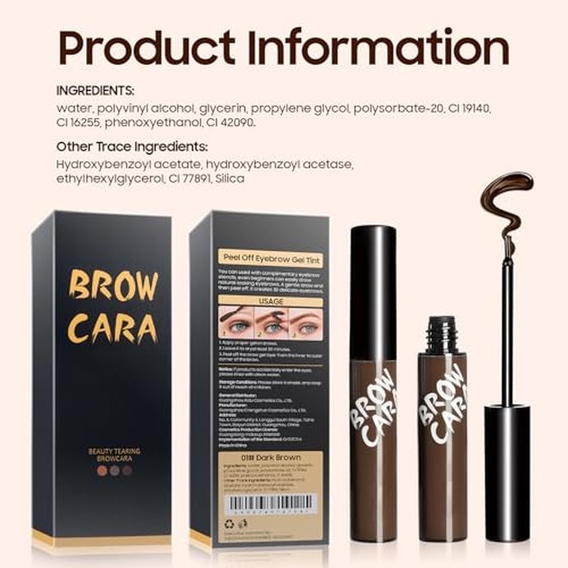Tattoo Peel Off Eyebrow Gel Tint - Brow Gel With Eyebrow Stencils, Long-lasting Waterproof Transfer-proof Eye Brow Tinting Kit For Fuller & Defined Looking Brows (Light Brown, 1 PCS)