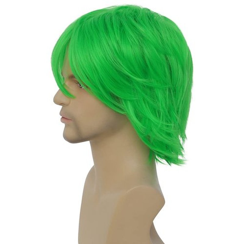 Kaneles Mens Green Wigs Short Straight Synthetic Wigs for Anime Cosplay Halloween Costume Full Wig