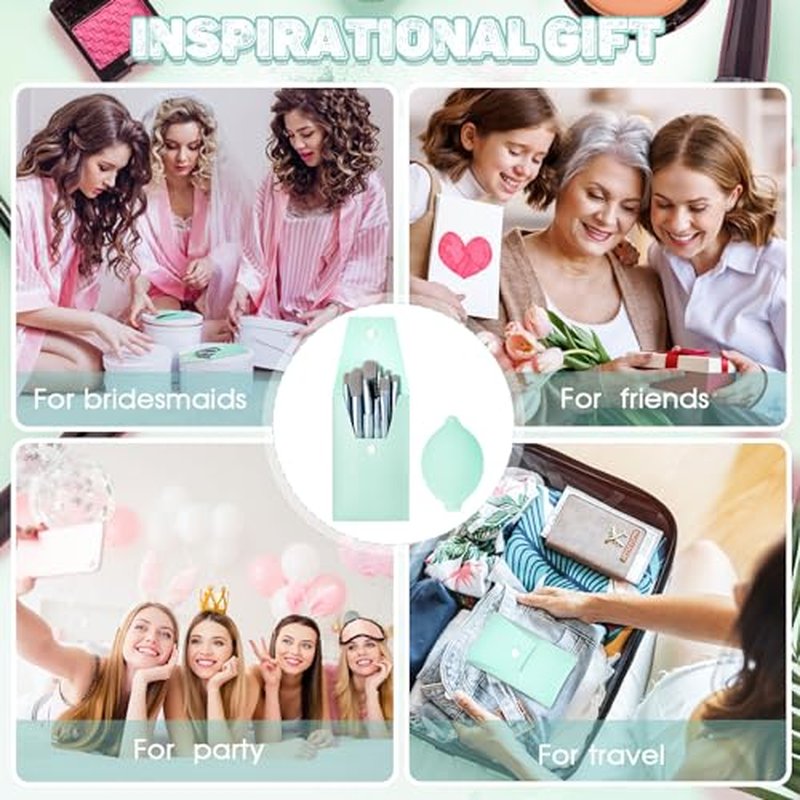 SiliFine 20 Pcs Travel Makeup Brush Set, 10 Pcs Mini Travel Make up Brush Set with Bag, 10 Pcs Makeup Sponge Princess Party Favor Set for Women Girl Home Travel Business Party Souvenirs (Blue)