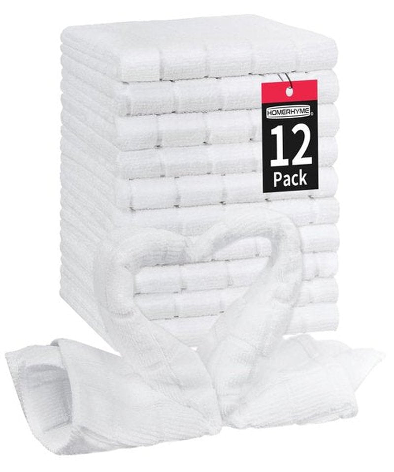 HOMERHYME Microfiber Washcloths Face Towel, 12 Pack White Towels Fingertip Washcloth, Soft Lint Free Quick Dry Bulk Absorbent Reusable Wash Cloths for Bathroom, Salon, Spa, Gym