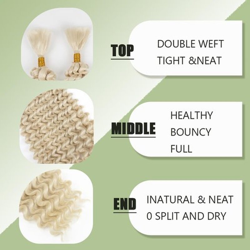 Deep Wave Bulk hair for Braiding Wet and Wavy Micro Braiding No Weft Faux Deep Wave Braiding Hair Extensions for Box Boho Braids 450g with 6 Bundles #613 (20 Inch)