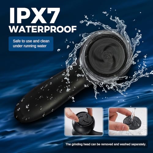 PRAIMY Electric Feet Callus Remover - Vacuum Cordless Rechargeable, Waterproof IPX7, 9 Heads, LCD Display, Foot Grinder for Dead Skin Removal, Pedicure Tools, Foot File, Black