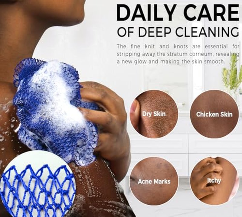 Loofah Sponge African Net Authentic - 2 Pieces Real African Exfoliating Sponge with Knots - African Net Wash Cloths for Body Scrubber Exfoliator Purple & Pink - Back Scrub for Shower Bath Accessories
