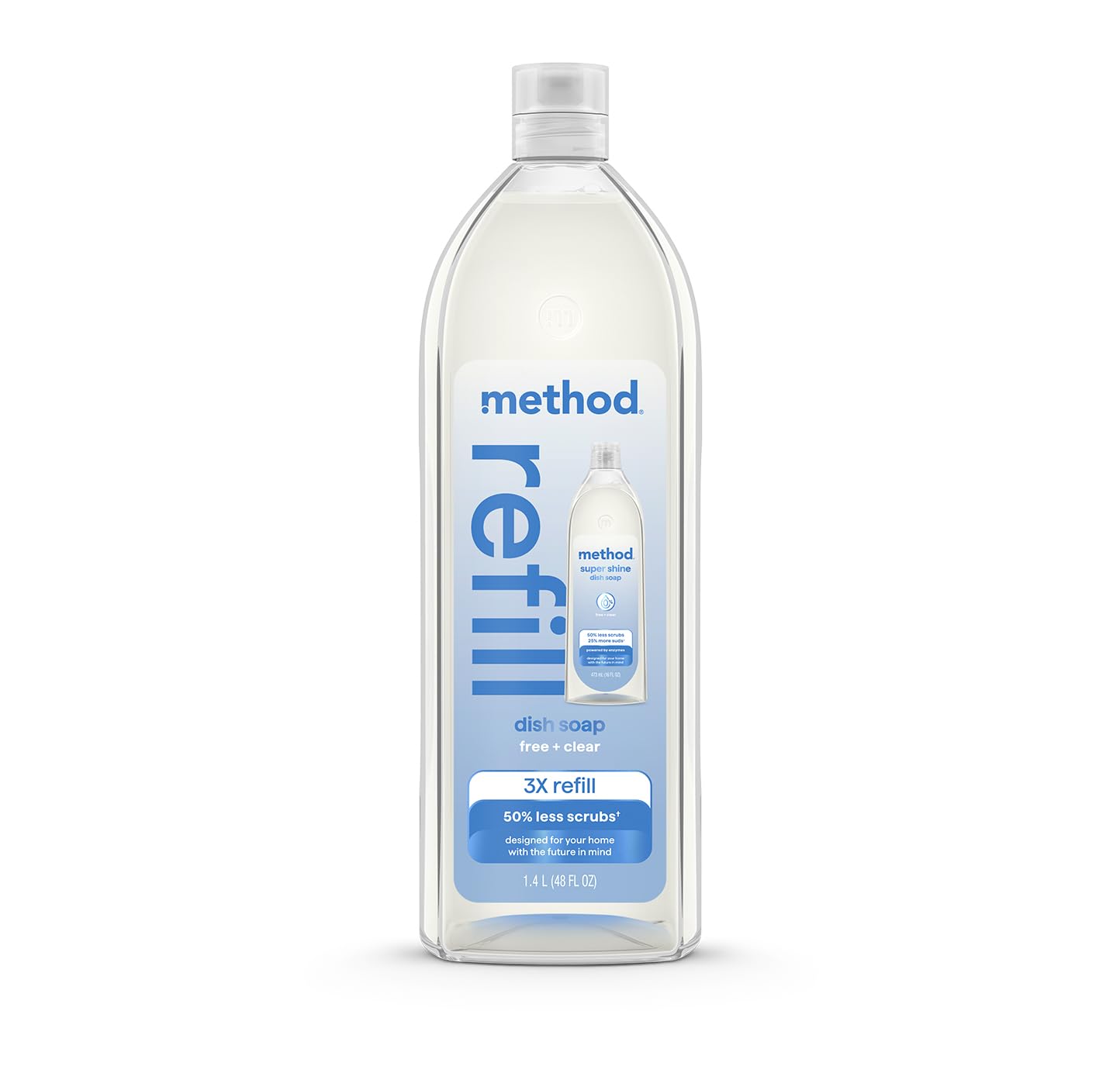 Method Super Shine Liquid Dish Soap Refill, Powered by Enzymes, Free + Clear, Unscented, 48 fl oz