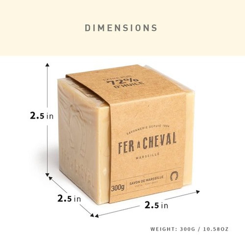 Fer à Cheval Pure Olive and Vegetal Authentic Savon De Marseille Soap Bar, Natural Hypoallergenic Soap Cubes with French Olive Oil, Vegetal 2 Pack, 300g