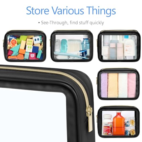 PACKISM TSA Approved Toiletry Bag - Upgrade Color-Edged Clear Makeup Bag, Unique Appearance, 2 Pack Hold Lots of Items, Reusable Clear Toiletry Bags for Travel Essentials, Green (2 Sizes)