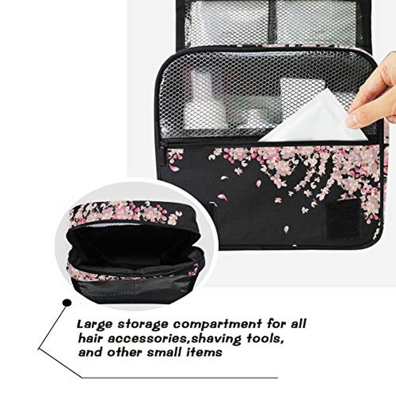 ALAZA Flying Plum Cherry Blossom Flowers Travel Toiletry Bag Hanging Multifunction Cosmetic Case Portable Makeup Pouch Organizer with Hook