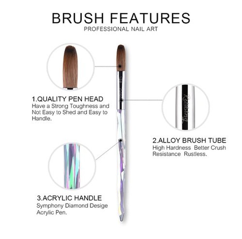 Rolabling Nail Art Brush Acrylic Brush Nail Pen with Symphony Diamond Handle Manicure Design Nail Art Tool(18#)