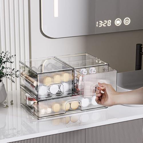 ZHIAI Stackable storage drawer, acrylic storage box for cosmetics and beauty products, suitable for dressing tables, bathrooms, cabinets, storage rooms, bedrooms and home organisation 3 pcs set