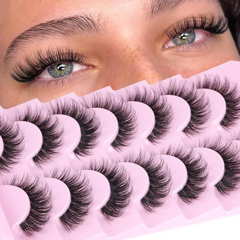 Focipeysa Manga Lashes Wispy Eyelash Anime Lashes Natural Cat Eye False Eyelashes Japanese 3D Cosplay Lashes that Look Like Lash Clusters (12mm 8 Pairs)