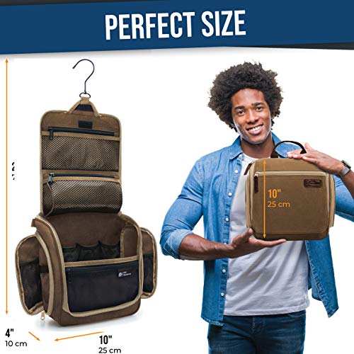 D&D Hanging Travel Toiletry Bag for Men and Women – Cosmetics, Makeup and Toiletries Organizer Kit with 10 Compartments, XXL Metal Swivel Hook, Water-Resistant Nylon