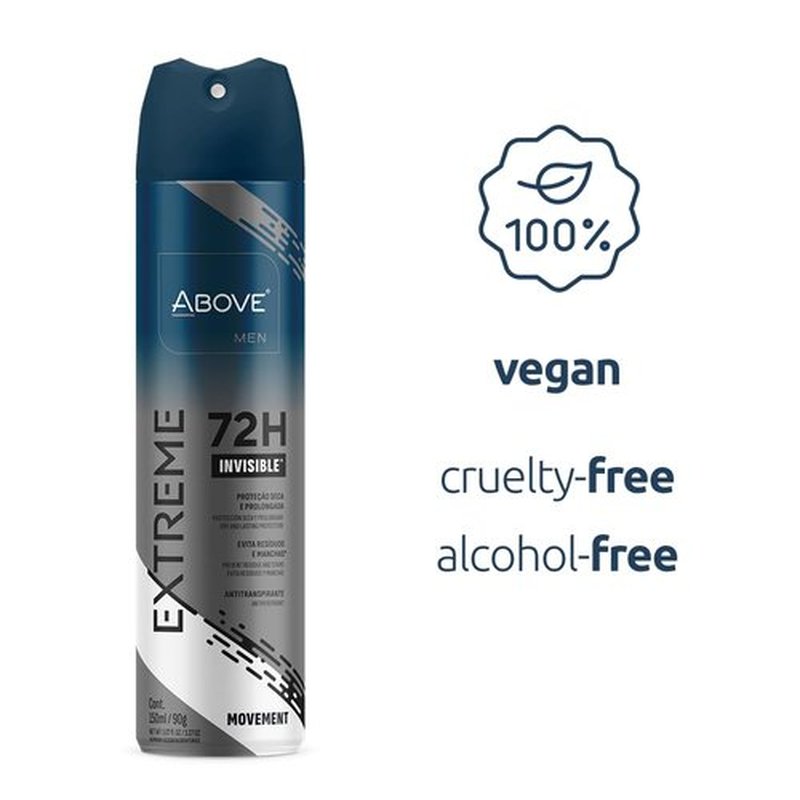 ABOVE Mens Deodorant Antiperspirant, 72 Hours (Extreme Men Movement) -Protects Against Sweat & Body Odor - Dry, No Stain & Moisturizing Instant Freshness - Deodorant Spray, Alcohol Free - 3.17 oz