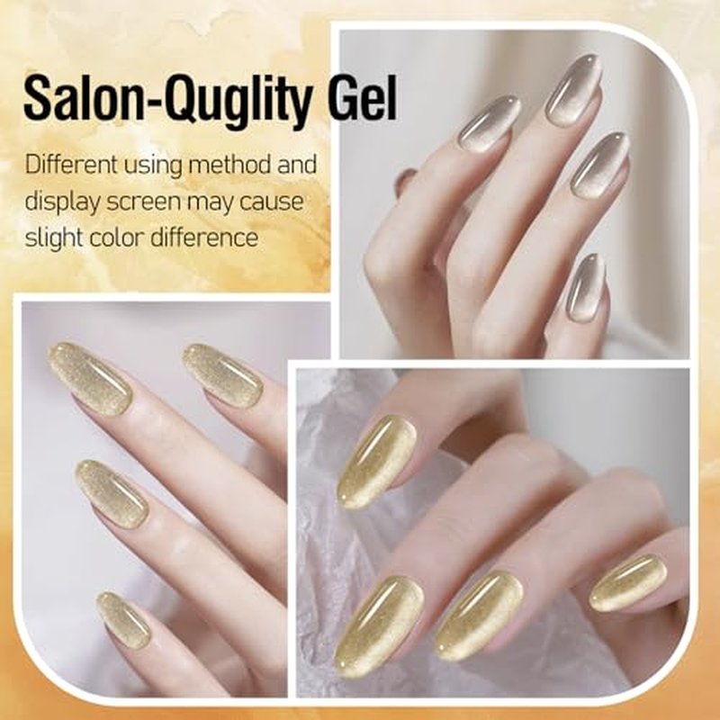 ADHERE Cat Eye Gel Nail Polish Set 12ML, 7 Colors Holographic Cat Eye Glitter Gel Polish Set Orange Brown Fall Nail Gel Polish Kit with Magnet Soak Off LED Nail Art Gel DIY Salon Gifts For Women